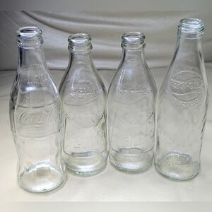 Vintage Soft Drink 10 Oz Clear Glass Bottles, Coca-Cola Coke, Pepsi, Fanta